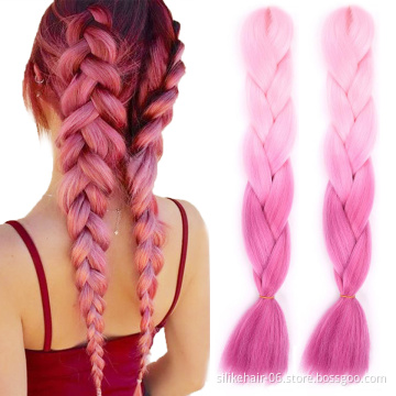 Wholesale 24 Inch Long Ombre Pink Purple PROTECTIVE STYLE LIGHTWEIGHT Jumbo Braids Hair Easy Braiding Synthetic Hair Extensions
